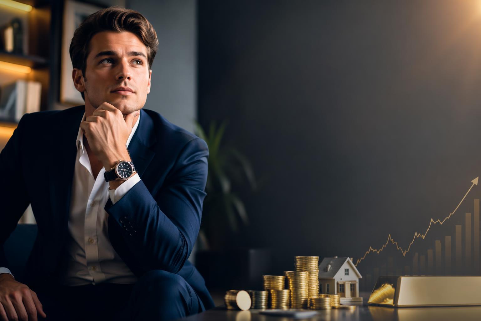 Finance scene with a ThumbLoop headline layer over the reserved clean side