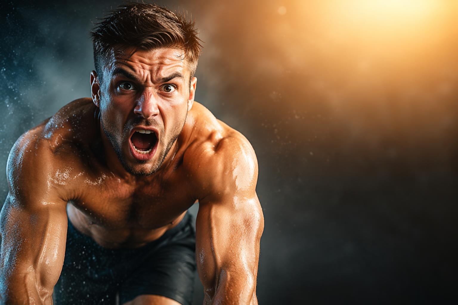 Fitness scene with a ThumbLoop headline layer over the reserved clean side