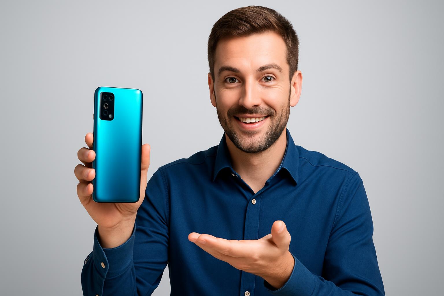 Tech review scene with a ThumbLoop headline layer over the reserved clean side